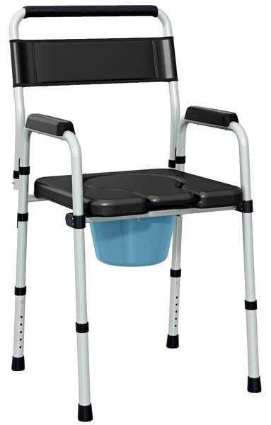 HOMCOM Sedia WC Pieghevole e Regolabile con Braccioli e Schienale, in Acciaio e Pelle PU, 52.5x46x81.5-97 cm, Nero