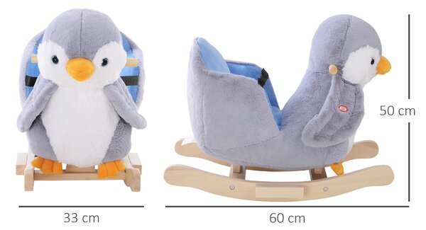 HOMCOM Cavallo a Dondolo a Pinguino in Peluche con 32 Musiche e Cintura di Sicurezza, Età 18 Mesi