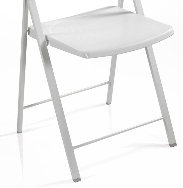 Sedia pieghevole richiudibile ZETA Altezza seduta 45 cm con struttura Alluminio verniciata bianca . chiusa ingombra solo 5 cm seduta e schienale in plastica Bianco