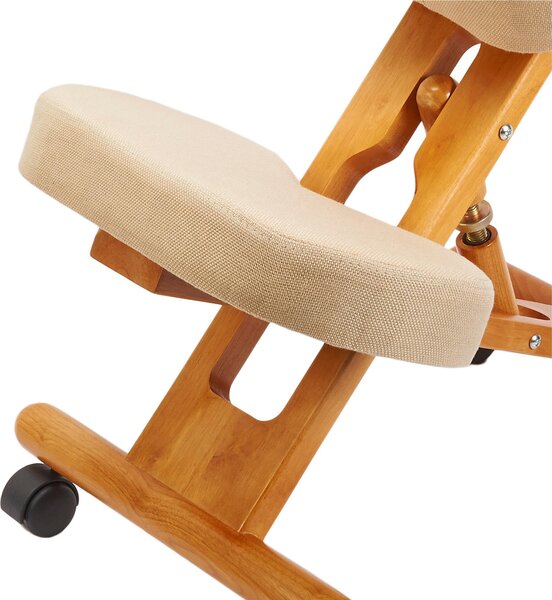Sgabello Ergonomico in legno massello Dimensioni 44x 45-75 x H 61-73 cm Peso Kg 7 Dotato di ruote piroettanti colore legno bianco