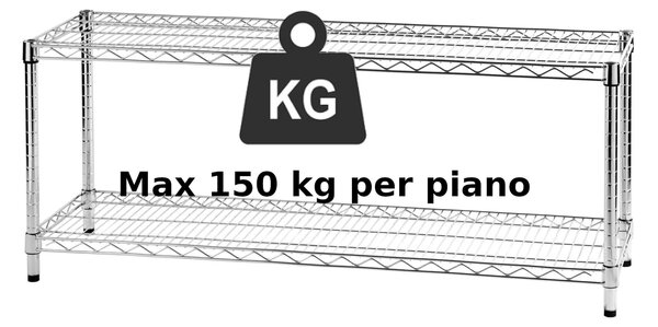 Scaffale cromato con 2 ripiani cromato in kit 35x120xh50 cm tenuta massima x piano 150 kg Cromo