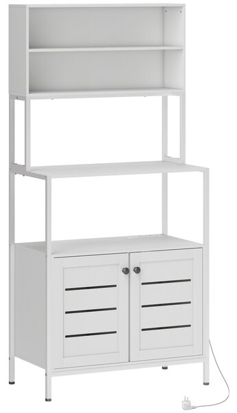 HOMCOM Mobile Dispensa con Ripiani, Armadietti e 2 Prese di Ricarica, in Legno e Acciaio, 80x42x171 cm, Bianco | Aosom Italy