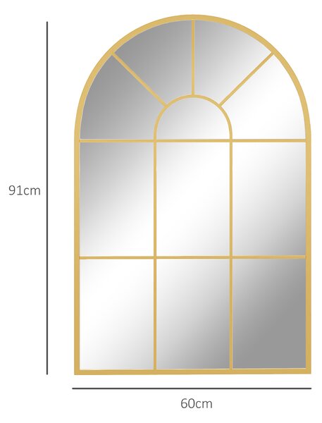 HOMCOM Specchio da Parete ad Arco in Vetro e Metallo Oro dallo Stile Moderno, 91x2x60 cm