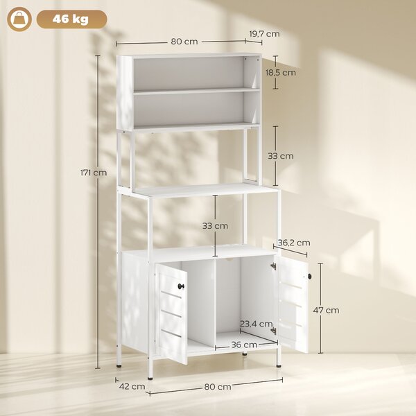 HOMCOM Mobile Dispensa con Ripiani, Armadietti e 2 Prese di Ricarica, in Legno e Acciaio, 80x42x171 cm, Bianco | Aosom Italy