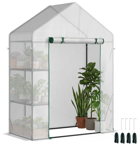 Outsunny Serra da Giardino per Esterni con 2 Scaffali, Porta Avvolgibile, 143x73x195cm, Bianco|Aosom