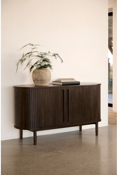 Cassettiera marrone effetto rovere con porte scorrevoli 140x76x45 cm Meta – Unique Furniture