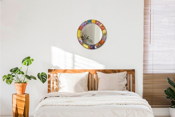 Specchio rotondo cornice con stampa Finestra colorata in vetro colorato fi 50 cm