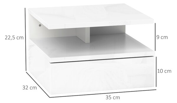 HOMCOM Comodino Sospeso per Camera da Letto con Cassetto e Ripiano Aperto in Legno, 35x32x22.5 cm, Bianco