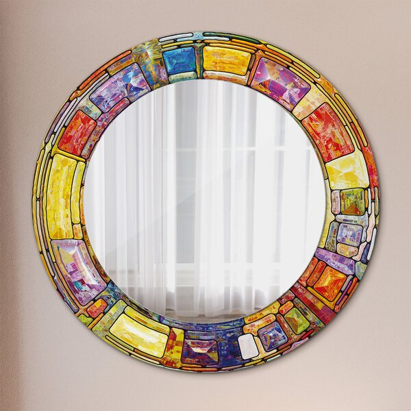 Specchio rotondo cornice con stampa Finestra colorata in vetro colorato fi 50 cm