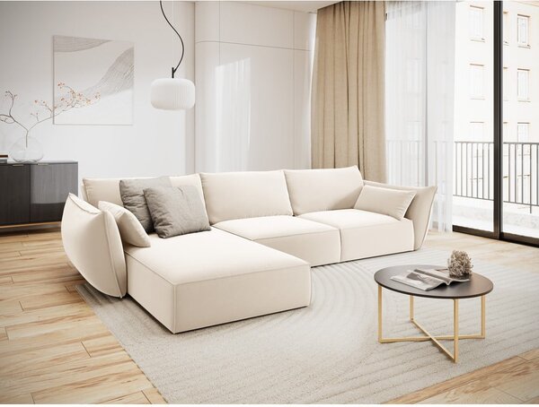 Divano angolare beige (con penisola a sinistra/con chaise lounge) con rivestimento in velluto Vanda – Mazzini Sofas