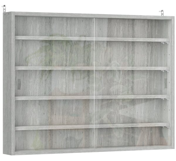 HOMCOM Vetrina per Collezionismo a 4 Ripiani Regolabili in Legno con Ante in Vetro, 80x9.5x60 cm, Grigio | Aosom Italy