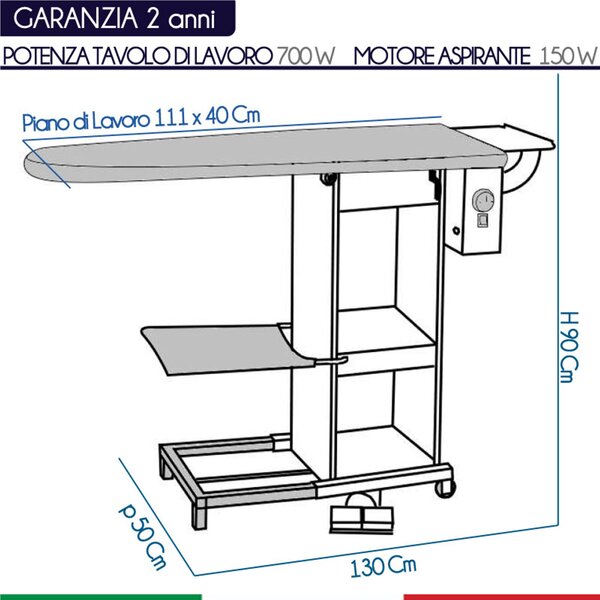 Tavolo da stiro professionale aspirante, soffiante e riscaldato Forever BF105 con regolazione della temperatura del piano mediate termostato con il motore soffiante potrai ravvivare i tessuti come lana