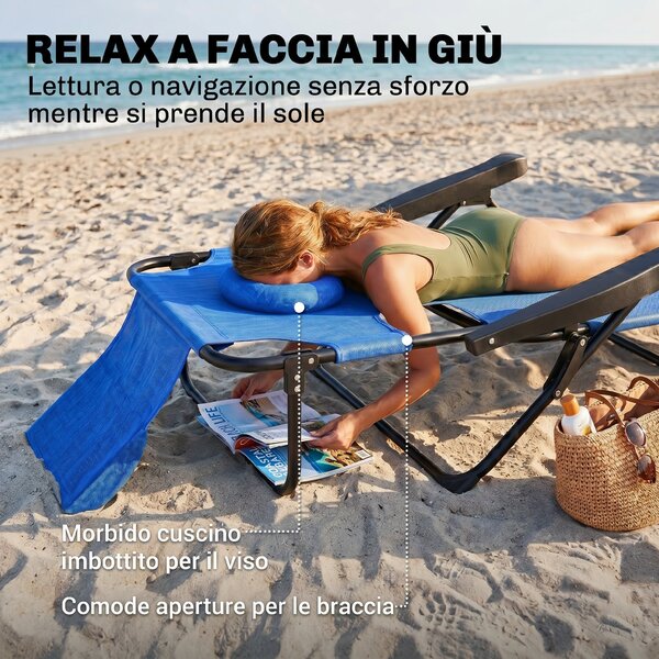 Outsunny Sdraio da Giardino Pieghevole con Schienale Regolabile, Cuscino e Foro per Viso, Blu Scuro|Aosom
