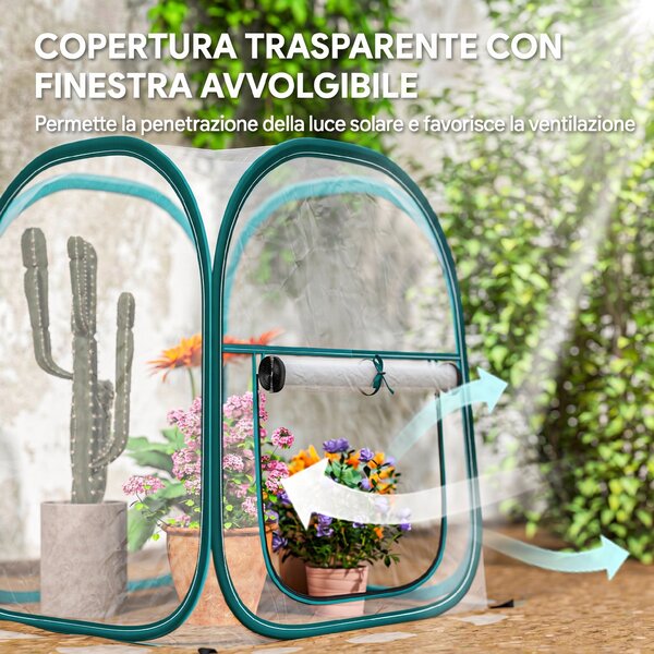 Outsunny Mini Serra da Giardino con Copertura in Plastica e Telaio in acciaio, Finestra Avvolgibile e Borsa, 70x70x80 cm, Trasparente|Aosom Italy