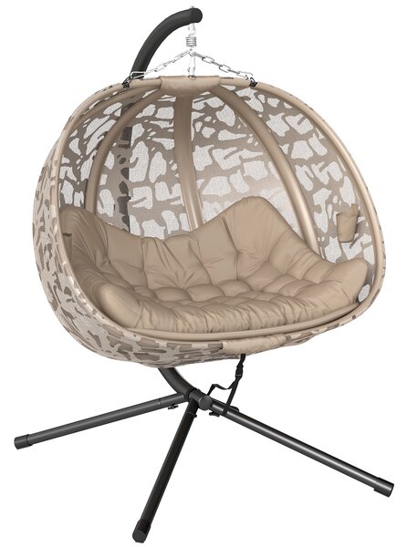 Outsunny Poltrona Sospesa 2 Posti con 2 Tasche, 2 Cuscini e Cesto Pieghevole, 130x103x172 cm|Aosom