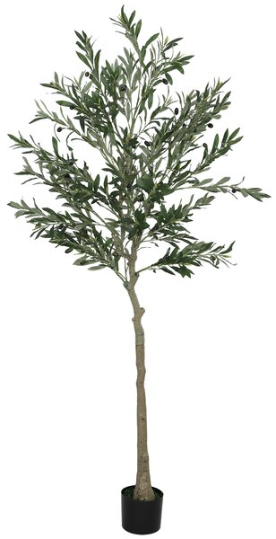 HOMCOM Pianta Artificiale di Olivo Alta 180 cm, Albero Finto con 900 Foglie e 40 Olive, Vaso Incluso | Aosom Italy