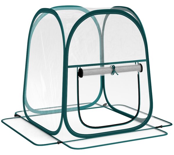 Outsunny Mini Serra da Giardino con Copertura in Plastica e Telaio in acciaio, Finestra Avvolgibile e Borsa, 70x70x80 cm, Trasparente|Aosom Italy
