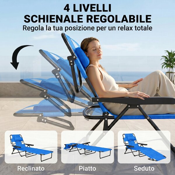 Outsunny Sdraio da Giardino Pieghevole con Schienale Regolabile, Cuscino e Foro per Viso, Blu Scuro|Aosom