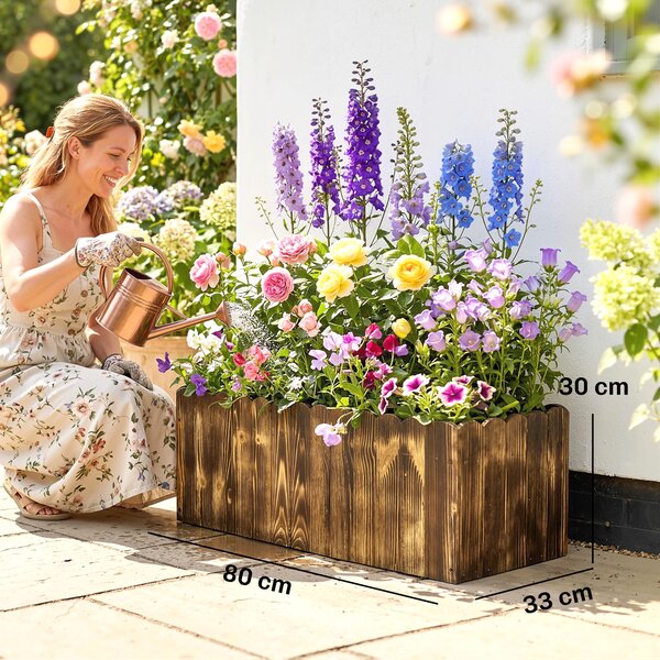 Outsunny Fioriera da Giardino Rettangolare per Interni ed Esterni, in Legno di Abete, 80x33x30 cm, color Legno|Aosom