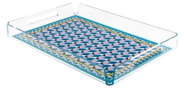 Vassoio Rettangolare small in cristallo acrilico MODER DECOR dimensioni 32x22xh3,5 cm, (adatto x 6 Bicchieri o 4 tazzine con piattino) multicolor