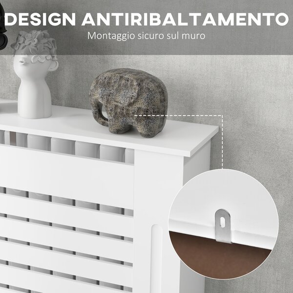 HOMCOM Copritermosifoni a Doghe con Ripiano Portaoggetti, in Legno, 152x19x81 cm, Bianco | Aosom Italy
