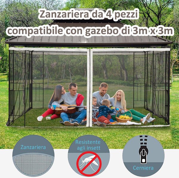 VivaGarden Telo per Gazebo Zanzariera Universale con Cerniere 302x207 cm colore Nero/Beige