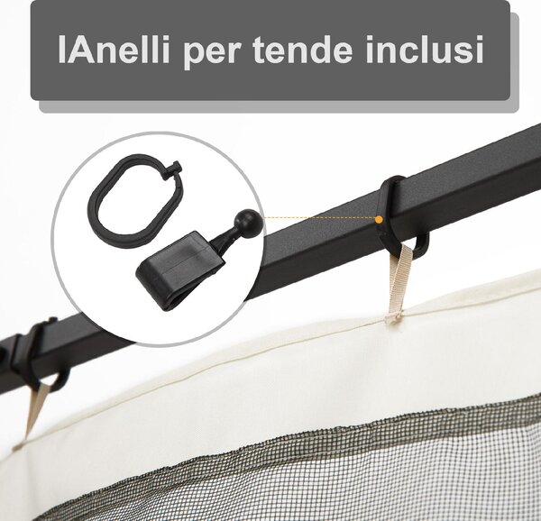 VivaGarden Telo per Gazebo Zanzariera Universale con Cerniere 302x207 cm colore Nero/Beige