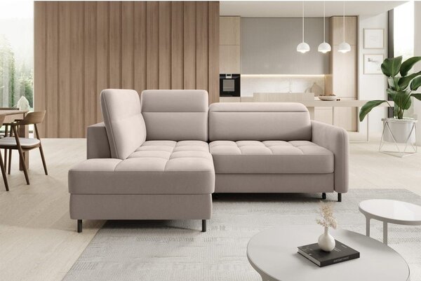 Divano angolare marrone chiaro allungabile/con contenitore (con penisola a sinistra/a L) e rivestimento in velluto Barea – ELTAP