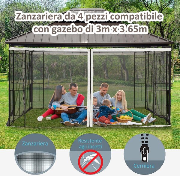 VivaGarden Telo per Gazebo Zanzariera Universale con Cerniere 335x207 cm colore Nero/Beige