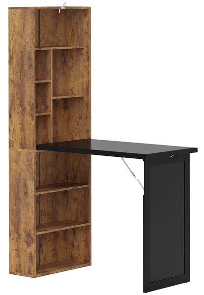 HOMCOM Scrivania Moderna Pieghevole con Libreria e Lavagna, in Legno e Metallo, 98x51x153 cm, Marrone Rustico | Aosom Italy