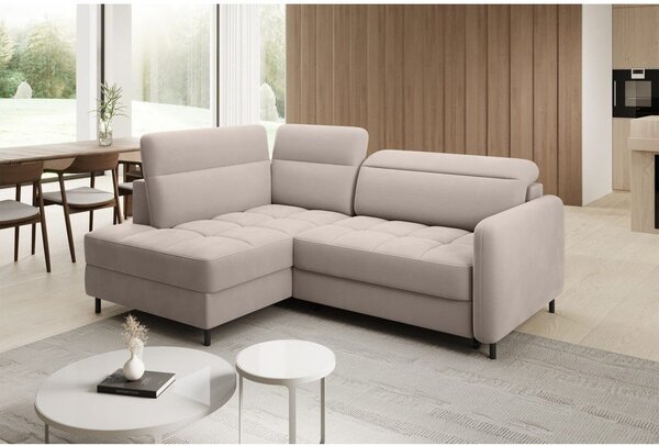 Divano angolare marrone chiaro allungabile/con contenitore (con penisola a sinistra/a L) e rivestimento in velluto Barea – ELTAP
