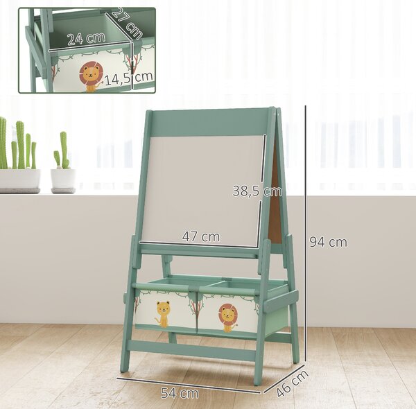 AIYAPLAY Lavagna per Bambini 3 in 1 con Cavalletto, Rotolo di Carta e 2 Cestelli, in Legno, 54x46x94 cm, Verde | Aosom Italy
