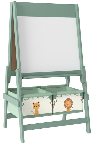 AIYAPLAY Lavagna per Bambini 3 in 1 con Cavalletto, Rotolo di Carta e 2 Cestelli, in Legno, 54x46x94 cm, Verde | Aosom Italy