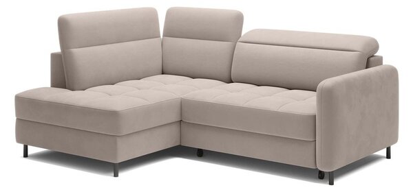 Divano angolare marrone chiaro allungabile/con contenitore (con penisola a sinistra/a L) e rivestimento in velluto Barea – ELTAP