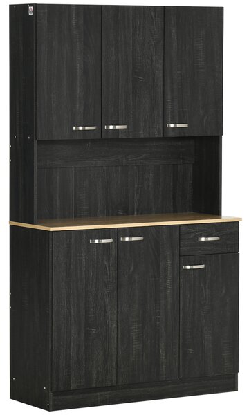 HOMCOM Mobile Dispensa Alto in Legno con Cassetti e Armadietti, 101x39x180 cm, Nero | Aosom Italy