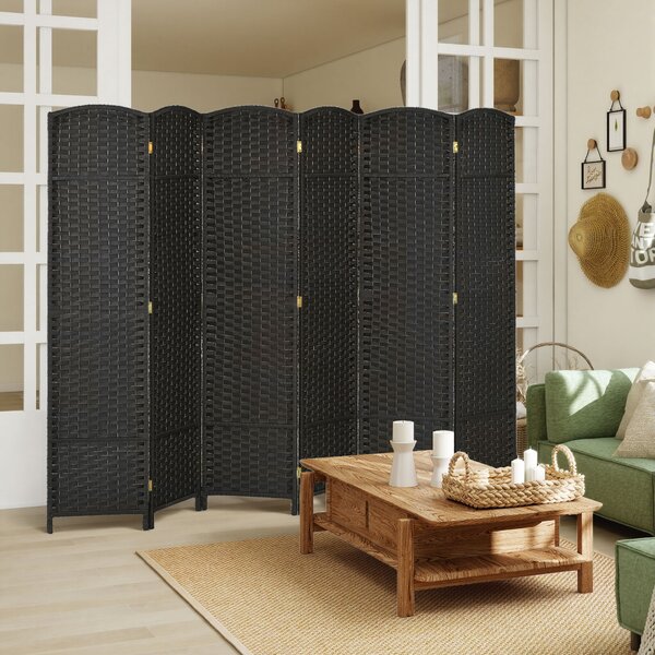 HOMCOM Paravento Divisorio da Interni Pieghevole a 6 Ante Intrecciato, 240x170 cm, Nero | Aosom Italy