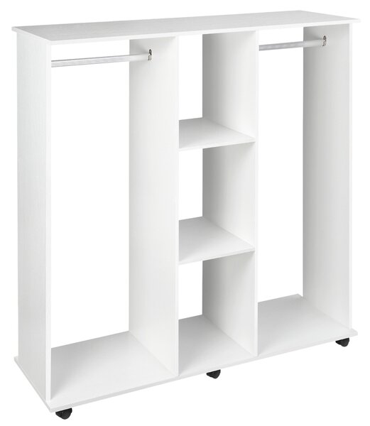 HOMCOM Armadio Guardaroba a Rotelle con 2 Barre e 3 Ripiani Aperti, in Legno e Alluminio, 120x40x128 cm, Bianco | Aosom Italy