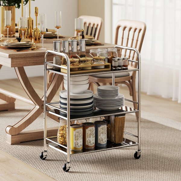HOMCOM Carrello Multiuso a 4 Livelli con Ripiano Centrale Regolabile e Bordi Rialzati, in Acciaio Inox, 60x35x77 cm | Aosom Italy