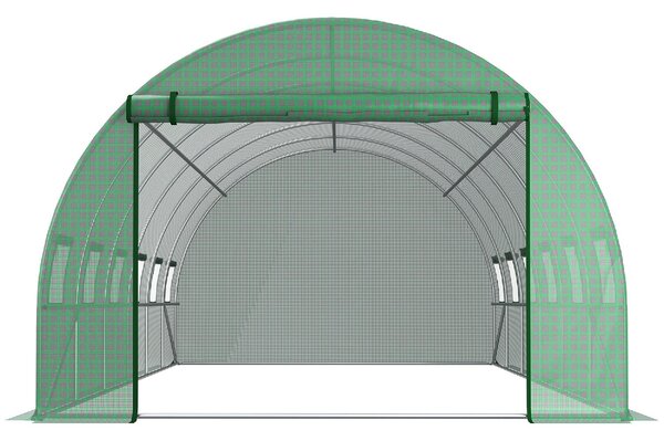 Brugel Telo per Serra in PE con 12 Finestre Porta Avvolgibile e Bordi Interrati 6x3x2 m colore Verde - 823DHGN