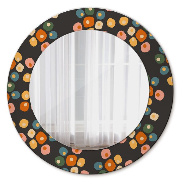 Specchio rotondo cornice con stampa Punti di fiori fi 50 cm