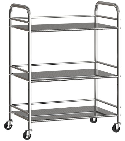 HOMCOM Carrello Multiuso a 4 Livelli con Ripiano Centrale Regolabile e Bordi Rialzati, in Acciaio Inox, 60x35x77 cm | Aosom Italy