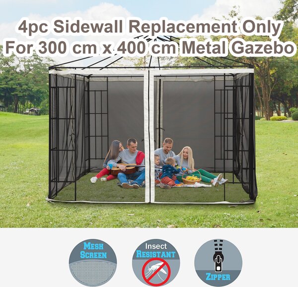 VivaGarden Telo per Gazebo Zanzariera Universale con Cerniere 352x207 cm colore Nero/Beige