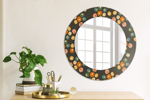 Specchio rotondo cornice con stampa Punti di fiori fi 50 cm