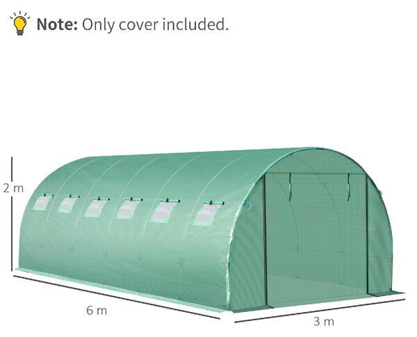 Brugel Telo per Serra in PE con 12 Finestre Porta Avvolgibile e Bordi Interrati 6x3x2 m colore Verde - 823DHGN