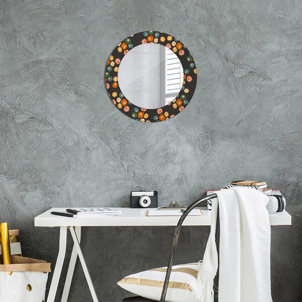 Specchio rotondo cornice con stampa Punti di fiori fi 50 cm