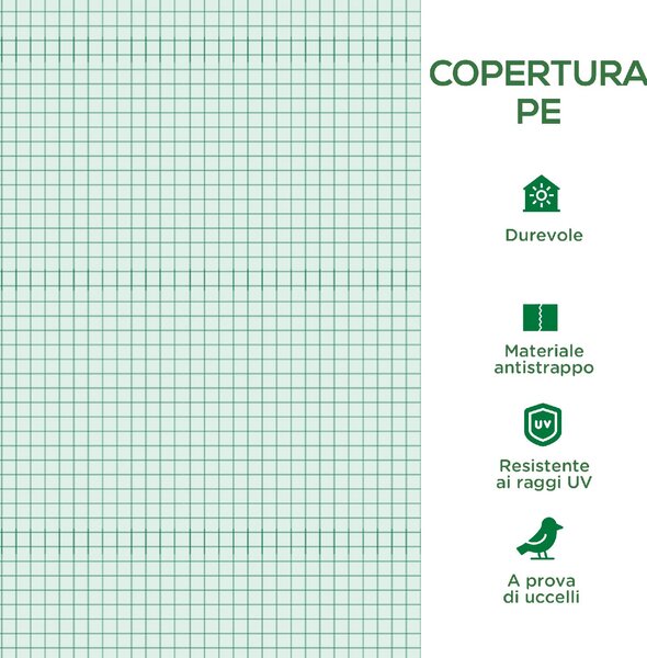 Brugel Telo per Serra in PE con 12 Finestre Porta Avvolgibile e Bordi Interrati 6x3x2 m colore Verde - 823DHGN