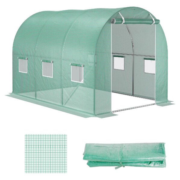 Brugel Telo per Serra in PE con 6 Finestre Porta Avvolgibile e Bordi Interrati 3x2x2 m colore Verde - 824DHGN