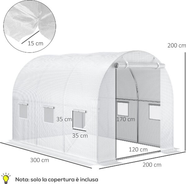 VivaGarden Telo Serra in PE con 6 Finestre, Porta Avvolgibile e Bordi Interrati 3x2x2 m colore Bianco - WTZ536