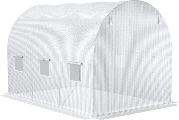 VivaGarden Telo Serra in PE con 6 Finestre, Porta Avvolgibile e Bordi Interrati 3x2x2 m colore Bianco - WTZ536