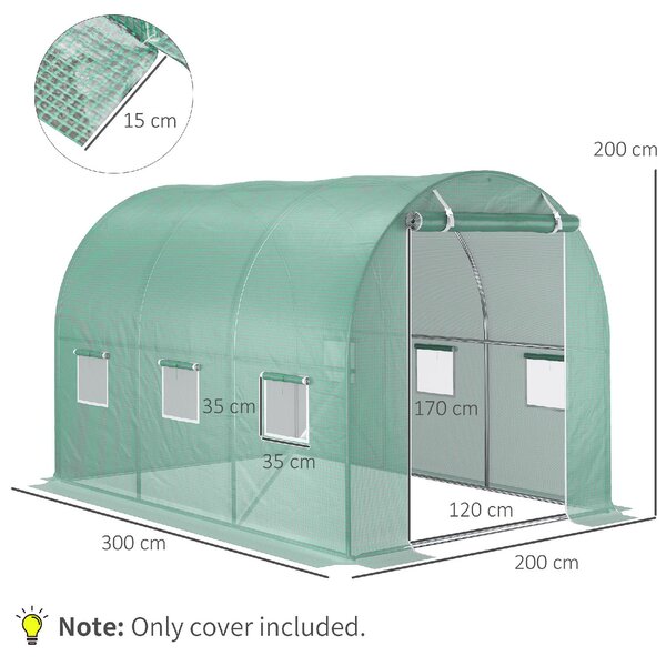 Brugel Telo per Serra in PE con 6 Finestre Porta Avvolgibile e Bordi Interrati 3x2x2 m colore Verde - 824DHGN